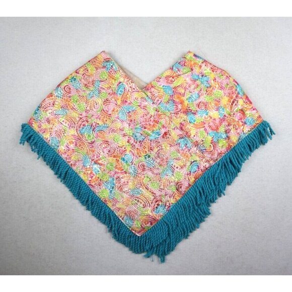 VINTAGE PONCHO - YOUTH - CHILD - RAINBOW - MULTI-COLOR - FRINGE - Picture 1 of 4